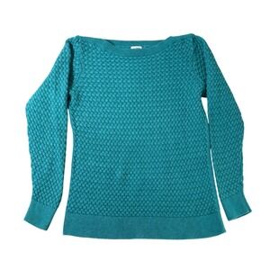 LL Bean Sweater Womens Large Blue Cable Knit Chunky Cottage Core Coastal Grandma